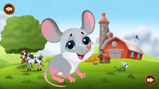 Finished mouse puzzle showing complete cartoon mouse character on colorful countryside farm