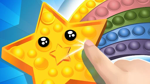3D yellow star-shaped pop-it toy with character face being popped showing bubble stress relief gameplay