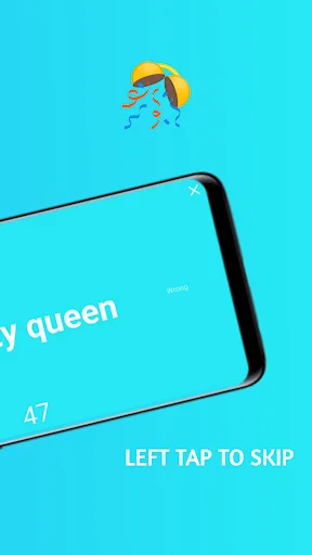 Skip word instruction screen demonstrating left tap gesture to skip questions during charades gameplay