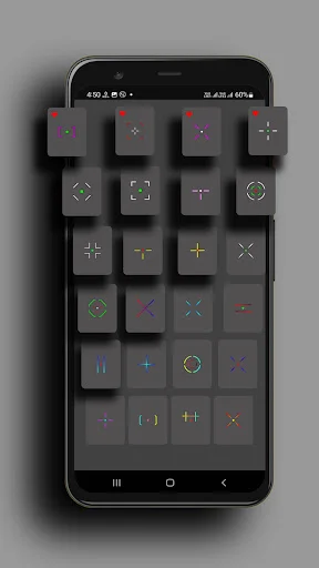 Crosshair Pro style selection grid showing 24 different crosshair designs for FPS games with various shapes and colors