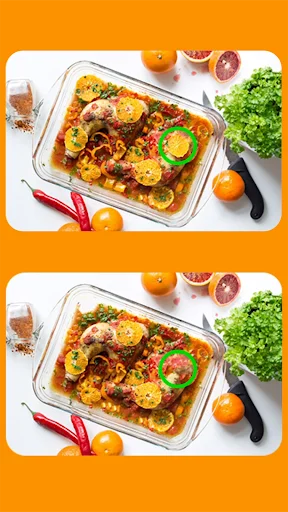 Find the difference puzzle game featuring identical cooking scenes - test observation skills offline