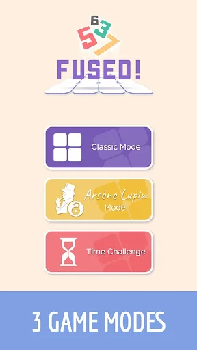 Fused game mode selection screen featuring Classic Mode, Arsene Lupin Mode, and Time Challenge with colorful buttons.