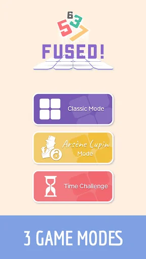 Fused main menu showing 3 game modes: Classic, Arsene Lupin, Time Challenge. Choose your puzzle adventure.