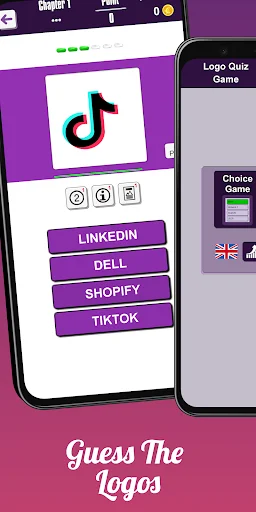 Logo Quiz Game TikTok logo challenge with multiple choice answers: LinkedIn, Dell, Shopify, TikTok brand guessing trivia