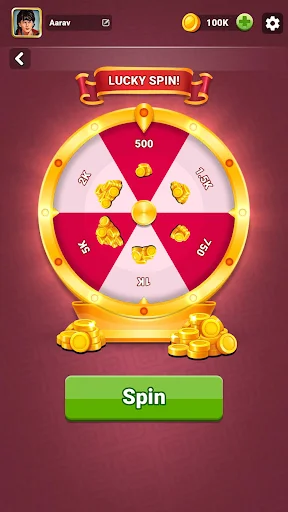 Ludo Boss Lucky Spin wheel minigame featuring coin rewards, spin mechanics, and daily bonus earning system