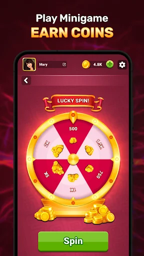 Ludo Boss Lucky Spin minigame wheel interface to earn coins with spin button and coin rewards system