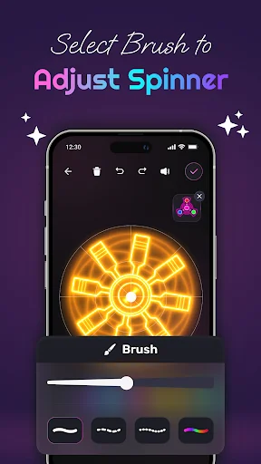 Adjust spinner with brush tools - yellow neon spinner with brush selector and stroke style options for customization