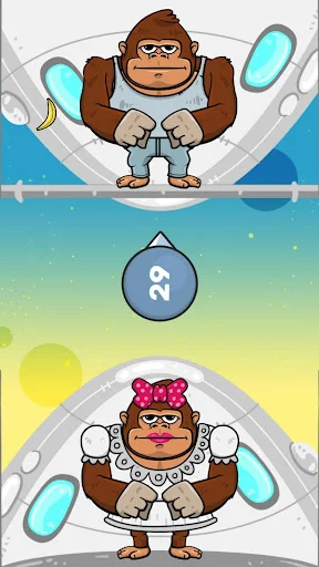 Monkey King gameplay level with water droplet collectible showing 20 points between two styled monkey characters
