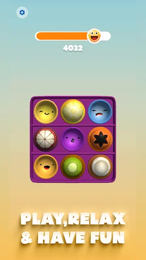 Play relax and have fun screen showing 3x3 grid pop-it toy with various textured bubbles for stress relief gaming