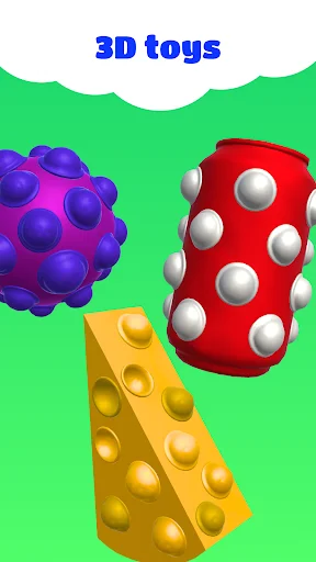 3D fidget toys showcase featuring colorful textured spheres and cylinders with bubble-popping surfaces for stress relief