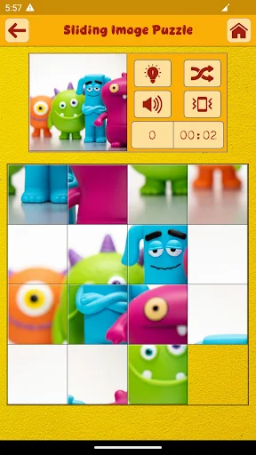 Continued gameplay of sliding image puzzle with more pieces repositioned and partially completed puzzle grid visible