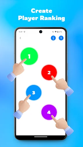 Create Player Ranking feature showing numbered colored circles (1-4) with finger touch points for team selection
