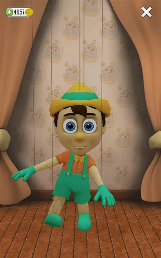 Pinocchio character on stage in full costume for performance and interactive gameplay