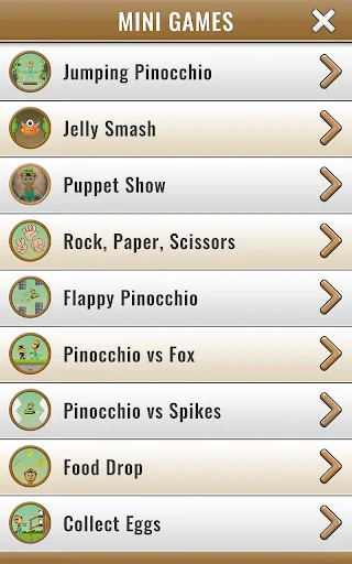Mini games menu displaying nine casual games from jumping challenges to puzzle games