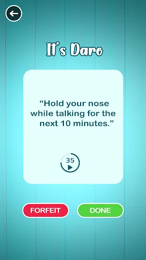 Dare challenge: Hold your nose while talking for 10 minutes, with 35-second countdown timer and action buttons