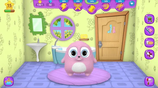 Bathroom setting for My Virtual Pet Bobbie - casual pet care game with hygiene and grooming features