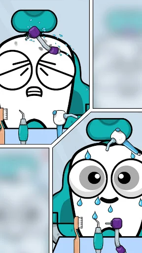My Virtual Tooth story panels depicting virtual pet experiencing dental treatment and tooth care procedures